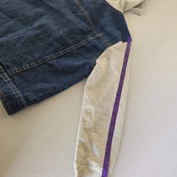 Kids Denim Hooded Jacket - Blue and Light Gray - Picture 9 of 16